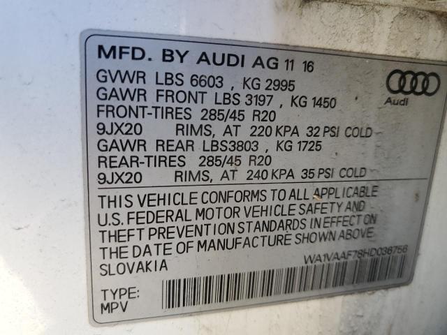 WA1VAAF78HD036756 - 2017 AUDI Q7 PRESTIGE WHITE photo 13