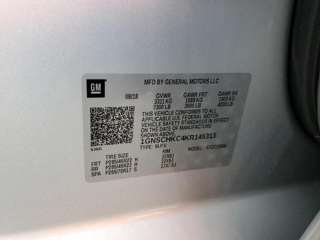 1GNSCHKC4KR145313 - 2019 CHEVROLET SUBURBAN C1500 LT SILVER photo 13