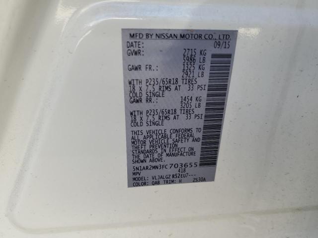 5N1AR2MN3FC703655 - 2015 NISSAN PATHFINDER S 白色 照片 13