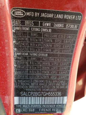 SALCP2BG7GH555336 - 2016 LAND ROVER DISCOVERY SE RED photo 13