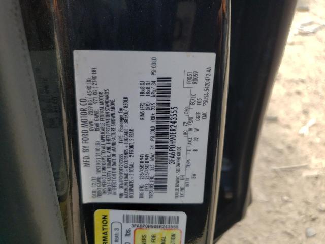 3FA6P0H90ER243555 - 2014 FORD FUSION SE BLACK photo 12