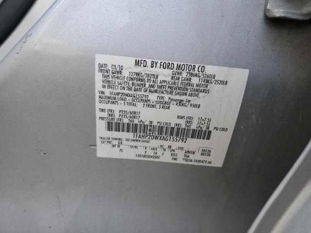 1FAHP2DWXAG155792 - 2010 FORD TAURUS SE GRAY photo 12