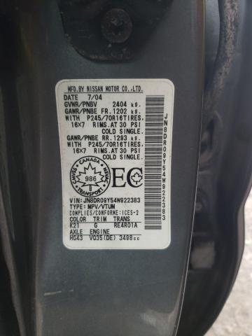 JN8DR09Y54W922383 - 2004 NISSAN PATHFINDER LE GRAY photo 12