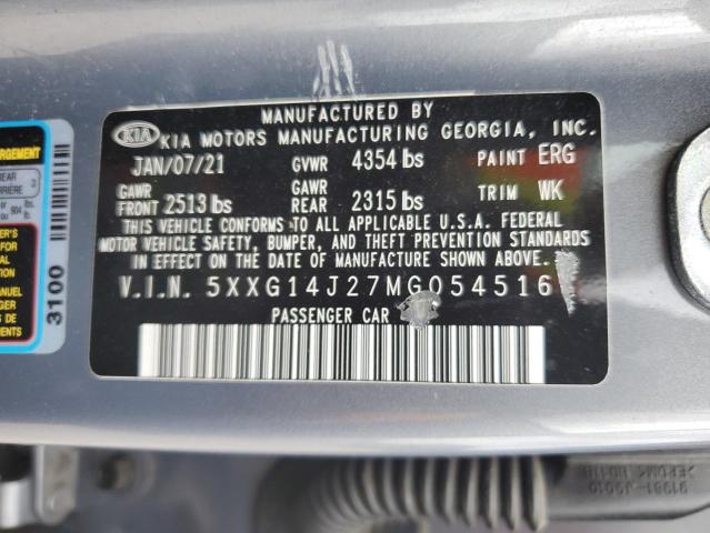 5XXG14J27MG054516 - 2021 KIA K5 LXS GRAY photo 13