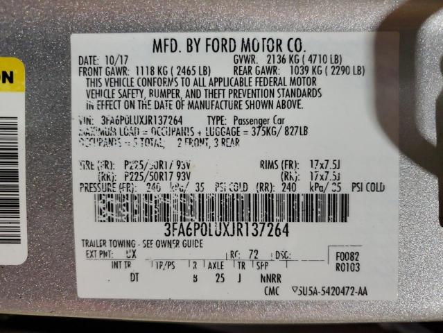 3FA6P0LUXJR137264 - 2018 FORD FUSION SE HYBRID SILVER photo 12