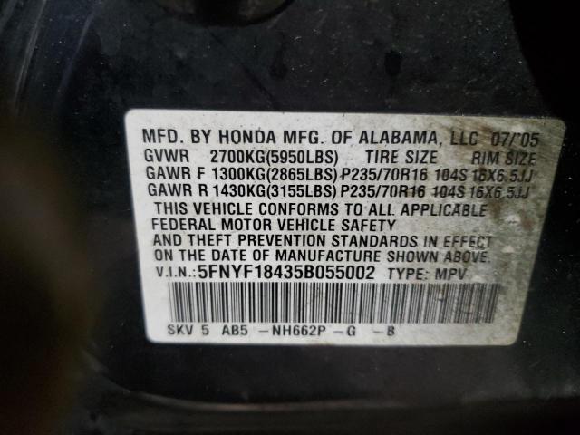 5FNYF18435B055002 - 2005 HONDA PILOT EX BLACK photo 14