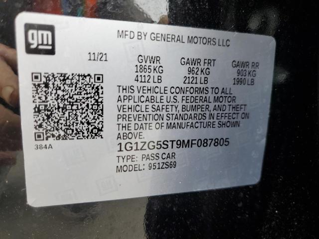 1G1ZG5ST9MF087805 - 2021 CHEVROLET MALIBU RS შავი ფოტო 13