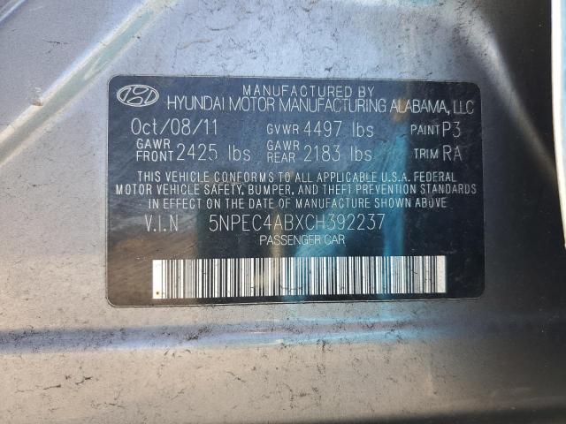 5NPEC4ABXCH392237 - 2012 HYUNDAI SONATA SE GRAY photo 12