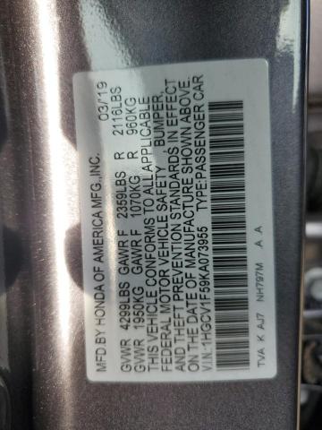 1HGCV1F59KA073955 - 2019 HONDA ACCORD EXL GRAY photo 12