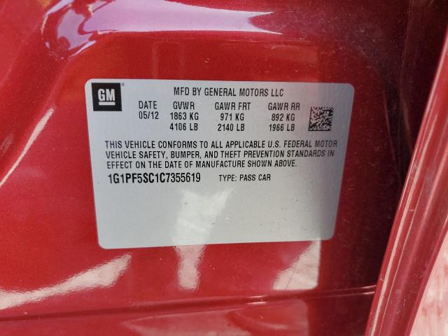 1G1PF5SC1C7355619 - 2012 CHEVROLET CRUZE LT RED photo 12