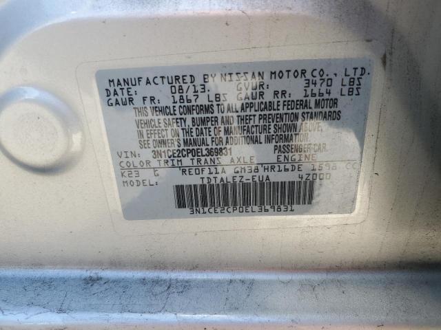 3N1CE2CP0EL369831 - 2014 NISSAN VERSA NOTE S SILVER photo 12