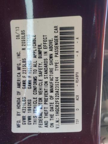 1HGCR2F52DA235244 - 2013 HONDA ACCORD SPORT BURGUNDY photo 12