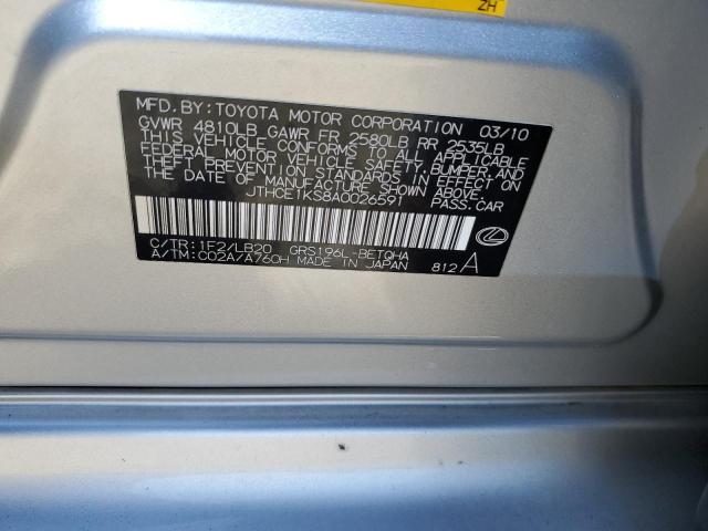 JTHCE1KS8A0026591 - 2010 LEXUS GS 350 SILVER photo 12