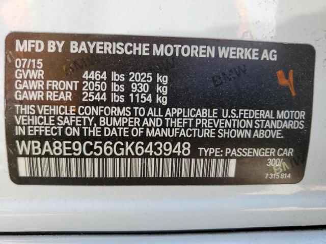 WBA8E9C56GK643948 - 2016 BMW 328 I SULEV WHITE photo 12