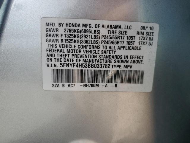 5FNYF4H53BB033782 - 2011 HONDA PILOT EXL SILVER photo 13