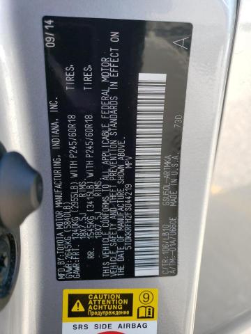 5TDKKRFH2FS044219 - 2015 TOYOTA HIGHLANDER XLE SILVER photo 14