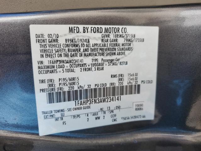 1FAHP3FN3AW234141 - 2010 FORD FOCUS SE GRAY photo 13