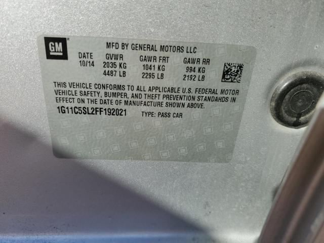 1G11C5SL2FF192021 - 2015 CHEVROLET MALIBU 1LT SILVER photo 12