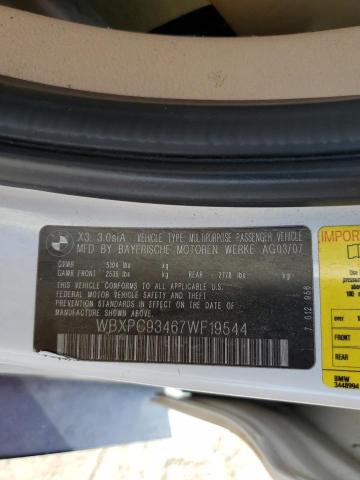 WBXPC93467WF19544 - 2007 BMW X3 3.0SI WHITE photo 13