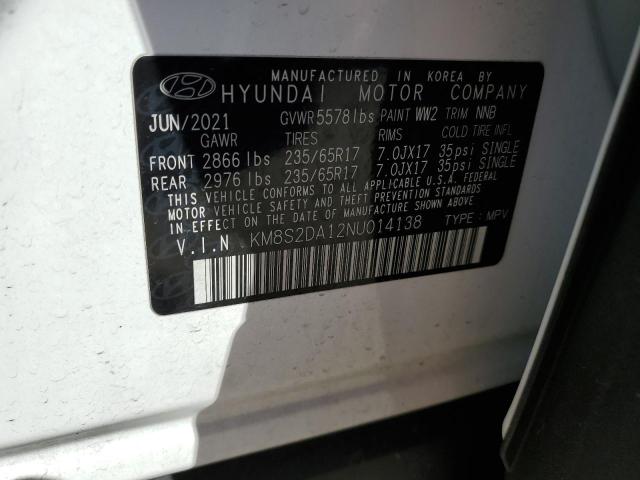 KM8S2DA12NU014138 - 2022 HYUNDAI SANTA FE BLUE WHITE photo 13