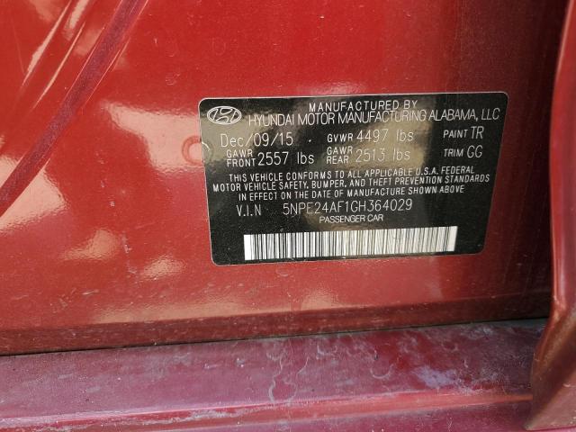 5NPE24AF1GH364029 - 2016 HYUNDAI SONATA SE BURGUNDY photo 12