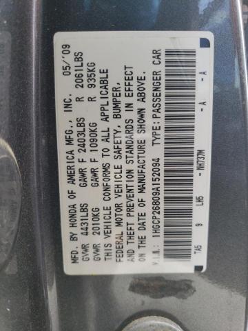 1HGCP26809A152094 - 2009 HONDA ACCORD EXL GRAY photo 12