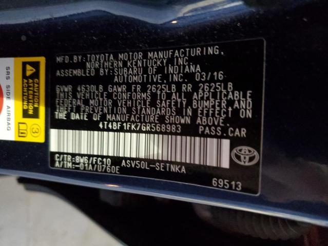 4T4BF1FK7GR568983 - 2016 TOYOTA CAMRY LE BLUE photo 13