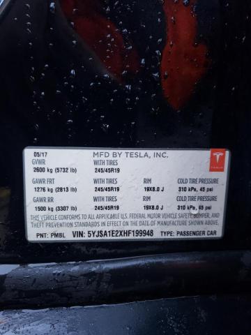 5YJSA1E2XHF199948 - 2017 TESLA MODEL S BLACK photo 12