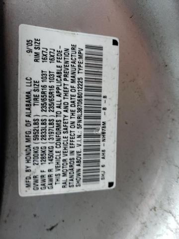 5FNRL38706B012225 - 2006 HONDA ODYSSEY EXL SILVER photo 13