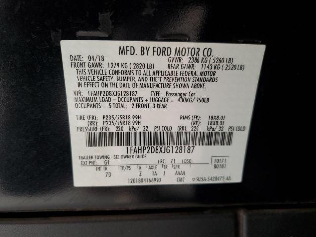 1FAHP2D8XJG128187 - 2018 FORD TAURUS SE BLACK photo 12