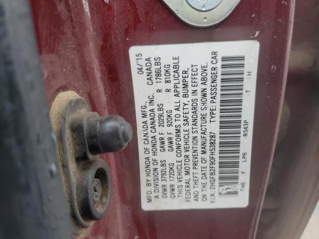 2HGFB2F90FH538287 - 2015 HONDA CIVIC EXL MAROON photo 12