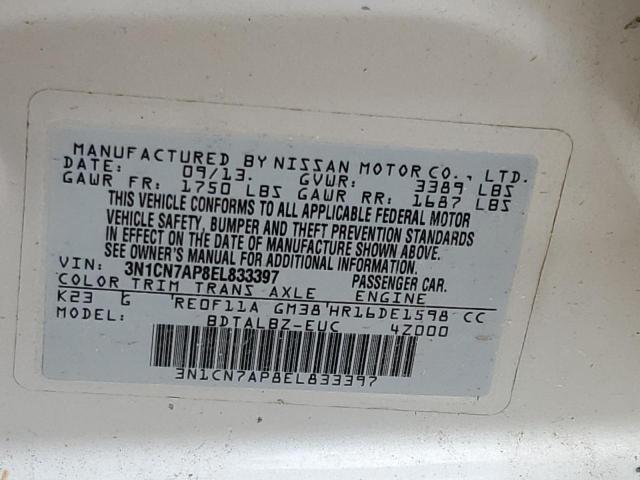 3N1CN7AP8EL833397 - 2014 NISSAN VERSA S SILVER photo 13