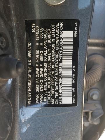 SHHFK7H94LU208340 - 2020 HONDA CIVIC SPORT TOURING GRAY photo 12