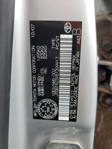 JTDBT923981209917 - 2008 TOYOTA YARIS SILVER photo 12