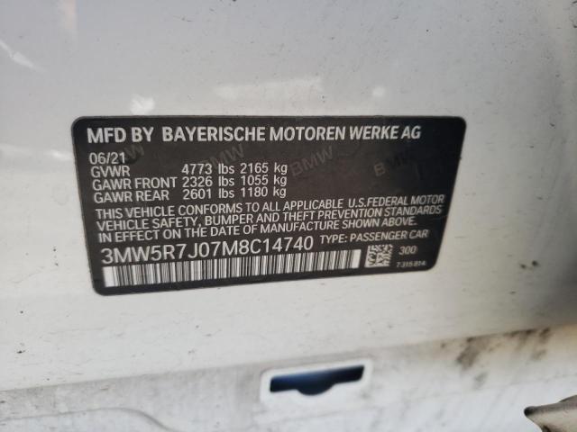 3MW5R7J07M8C14740 - 2021 BMW 330XI WHITE photo 13