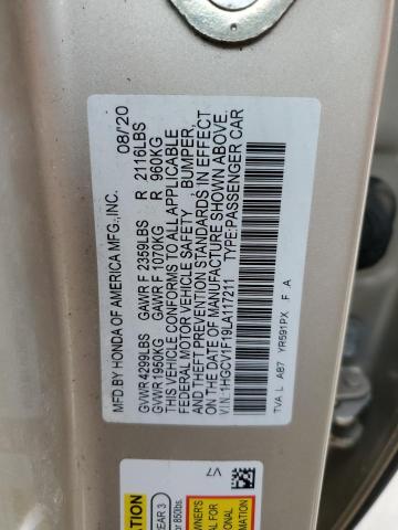 1HGCV1F19LA117211 - 2020 HONDA ACCORD LX GOLD photo 13