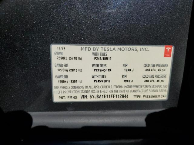 5YJSA1E11FF112944 - 2015 TESLA MODEL S CHARCOAL photo 12