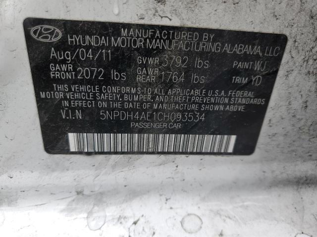 5NPDH4AE1CH093534 - 2012 HYUNDAI UK GLS WHITE photo 12