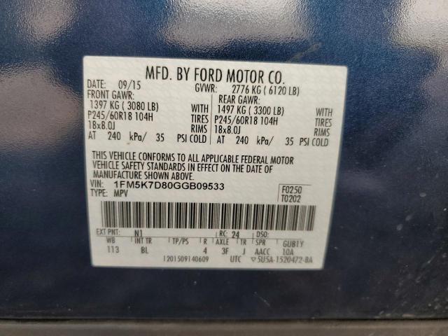 1FM5K7D80GGB09533 - 2016 FORD EXPLORER XLT BLUE photo 13