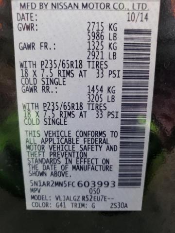 5N1AR2MN5FC603993 - 2015 NISSAN PATHFINDER S 黑色 照片 13