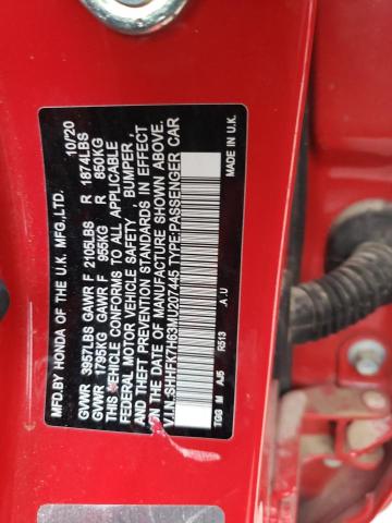 SHHFK7H63MU207445 - 2021 HONDA CIVIC EX RED photo 12