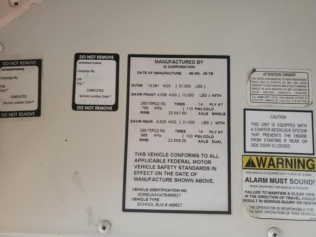 4DRBUAAN47B468627 - 2007 IC CORPORATION 3000 YELLOW photo 10