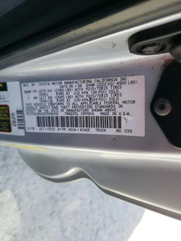 5TETX22N39Z599650 - 2009 TOYOTA TACOMA ACCESS CAB 银色 照片 12