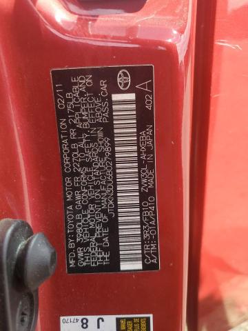 JTDKN3DU6B0279899 - 2011 TOYOTA PRIUS RED photo 12