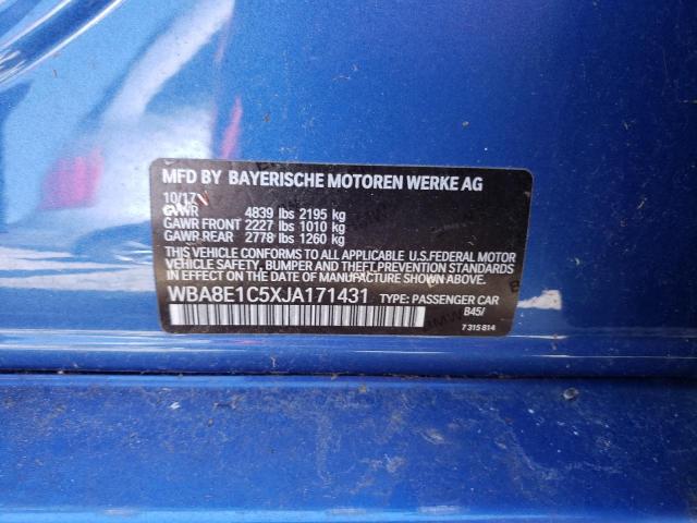 WBA8E1C5XJA171431 - 2018 BMW 330E BLUE photo 12