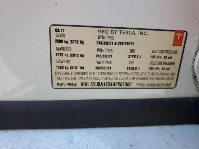 5YJSA1E24HF207302 - 2017 TESLA MODEL S Білий фото 13