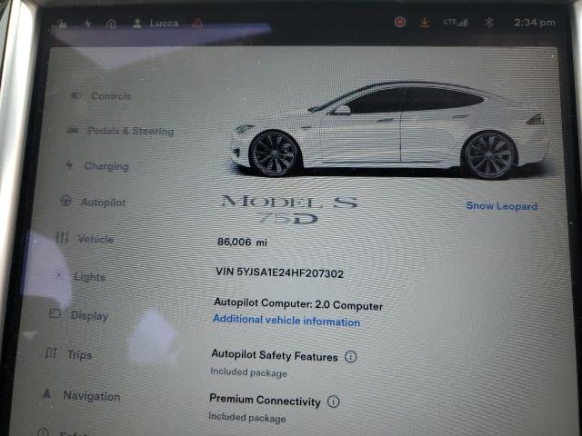 5YJSA1E24HF207302 - 2017 TESLA MODEL S Білий фото 9