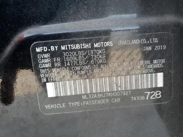 ML32A3HJ7KH007927 - 2019 MITSUBISHI MIRAGE ES BLACK photo 12