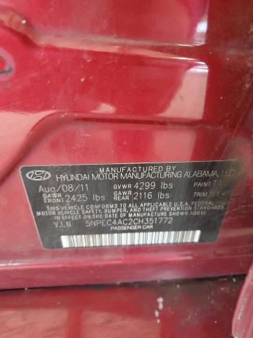 5NPEC4AC2CH351772 - 2012 HYUNDAI SONATA SE RED photo 12