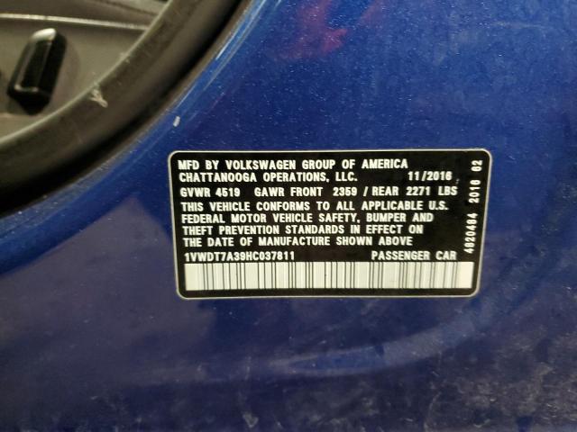 1VWDT7A39HC037811 - 2017 VOLKSWAGEN PASSAT R-LINE Mavi foto 12
